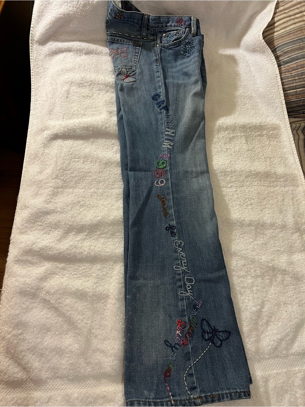 Vintage Y2K GAP KIDS Embroidered Butterfly Flare Jeans Sz 14 Low Rise 24 25
